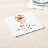 Rode klaprozen in Metselaars Pot Bruiloftsborrel Kartonnen Onderzetters (Schuin)