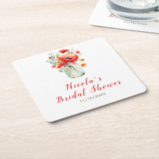 Rode klaprozen in Metselaars Pot Bruiloftsborrel Kartonnen Onderzetters (Schuin)