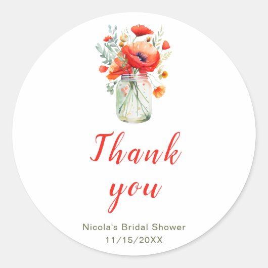 Rode klaprozen in Metselpot Bruiloft Bridal Shower Ronde Sticker (Voorkant)