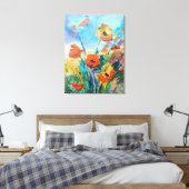 Rode klaprozen in wilde weide canvas afdruk (Insitu (Slaapkamer))