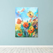 Rode klaprozen in wilde weide canvas afdruk (Insitu (Houten vloer))