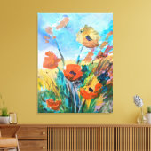 Rode klaprozen in wilde weide canvas afdruk (Insitu (Woonkamer))