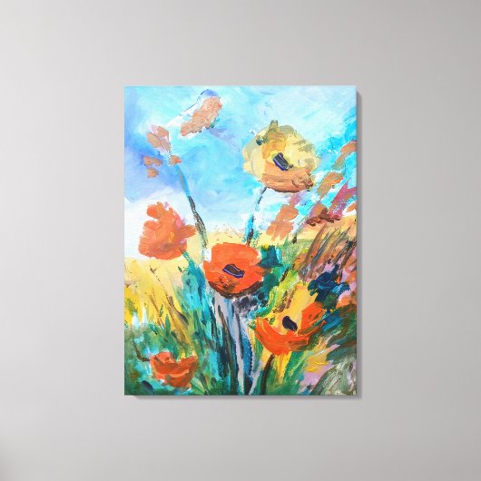 Rode klaprozen in wilde weide canvas afdruk (Voorkant)