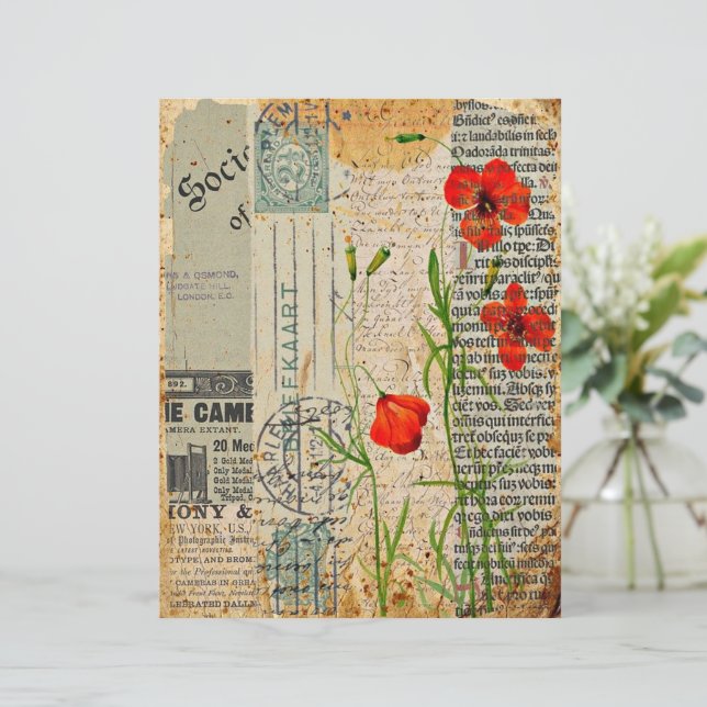 Rode klaprozen junk journal collage (Staand voorkant)