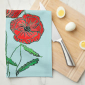 Rode klaprozen keukenhanddoek - kies kleuren (Quarter Fold)