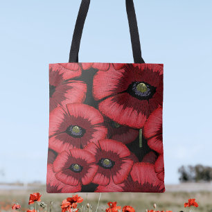 Rode klaprozen kunstpatroon Moderne bloemige Canva Tote Bag