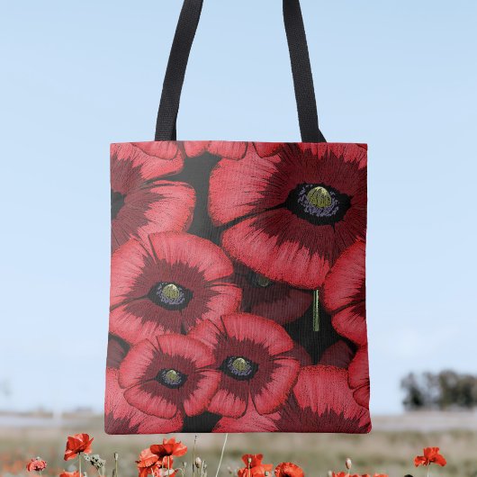 Rode klaprozen kunstpatroon Moderne bloemige Canva Tote Bag