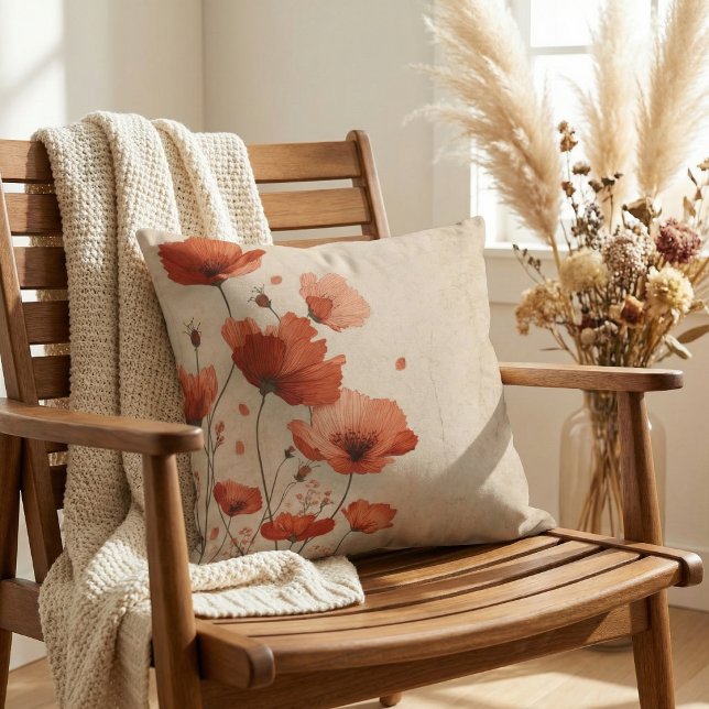 Rode klaprozen.  kussen (Creator heeft geüpload)