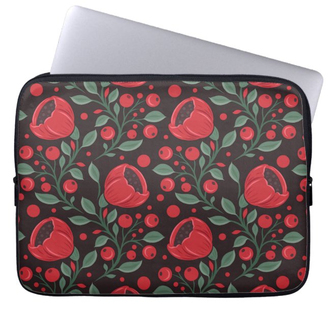 Rode klaprozen laptop sleeve (Voorkant)