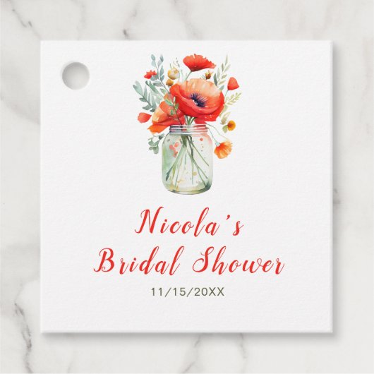 Rode Klaprozen Mason Pot Bruiloftsontvangst Bedankjes Labels (Voorkant)