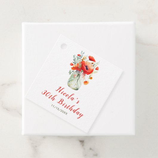 Rode Klaprozen Mason Pot Verjaardag Bedankjes Labels (In situ)