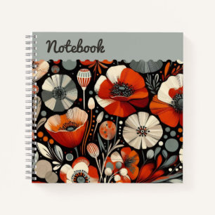 Rode klaprozen met asgrijze accenten – Bold Floral Notitieboek