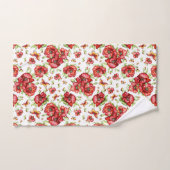 Rode klaprozen met groen gebladerte op witte achte bad handdoek (Handdoek)