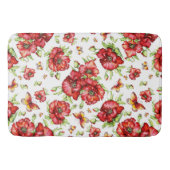 Rode klaprozen met groen gebladerte op witte achte badmat (Voorkant)