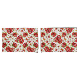 Rode klaprozen met groen gebladerte op witte achte kussensloop