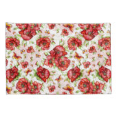 Rode klaprozen met groen gebladerte op witte achte kussensloop (Achterkant-Rechts)
