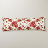 Rode klaprozen met groen gebladerte op witte achte lichaamskussen (Achterkant)