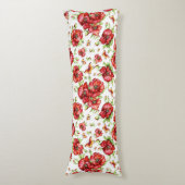 Rode klaprozen met groen gebladerte op witte achte lichaamskussen (Voorkant Verticaal)