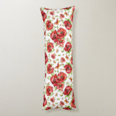 Rode klaprozen met groen gebladerte op witte achte lichaamskussen (Achterkant (Verticaal))