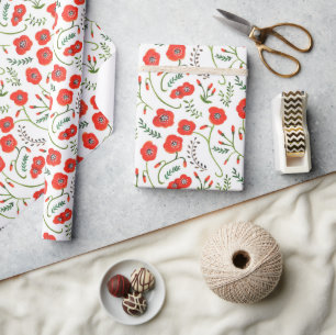 Rode klaprozen moderne bloem bruiloft cadeaupapier