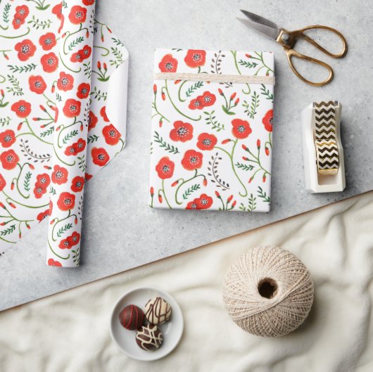 Rode klaprozen moderne bloem bruiloft cadeaupapier (Crafts)