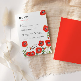 Rode klaprozen moderne bloem bruiloft RSVP kaart