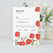 Rode klaprozen moderne bloem bruiloft RSVP kaart (Staand voorkant)