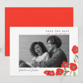 Rode klaprozen moderne bloem bruiloft save the dat date (Voorkant / Achterkant)