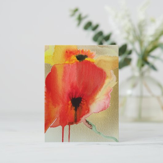 Rode klaprozen Moderne bloemkunst Briefkaart (Staand voorkant)