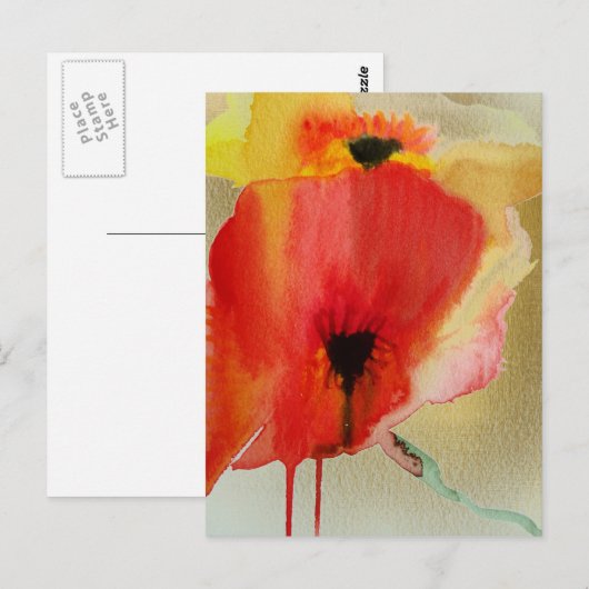 Rode klaprozen Moderne bloemkunst Briefkaart (Voorkant / Achterkant)