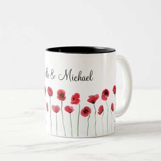 Rode klaprozen mok met naam (Voorkant rechts)