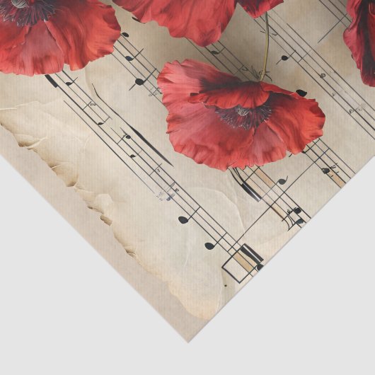 rode klaprozen muziekblad Ephemera Tissuepapier (Detail)