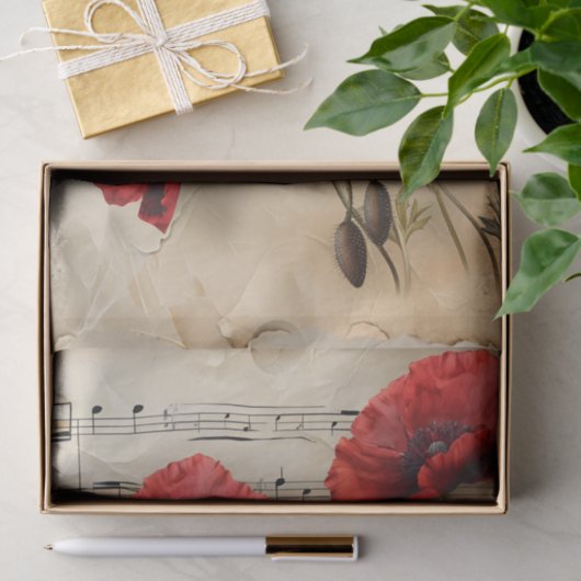  rode klaprozen  muziekblad Ephemera Tissuepapier (Geschenk)