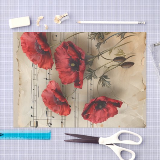 rode klaprozen muziekblad Ephemera Tissuepapier (Craft)