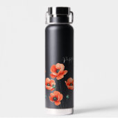 Rode Klaprozen Naam Bloemige Thermos Waterfles (Achterkant)