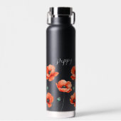 Rode Klaprozen Naam Bloemige Thermos Waterfles (Voorkant)