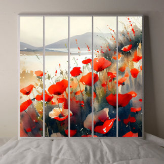 Rode klaprozen naast een donkere meer decoupage tissuepapier