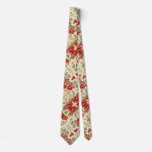 Rode klaprozen op crème stropdas (Voorkant)