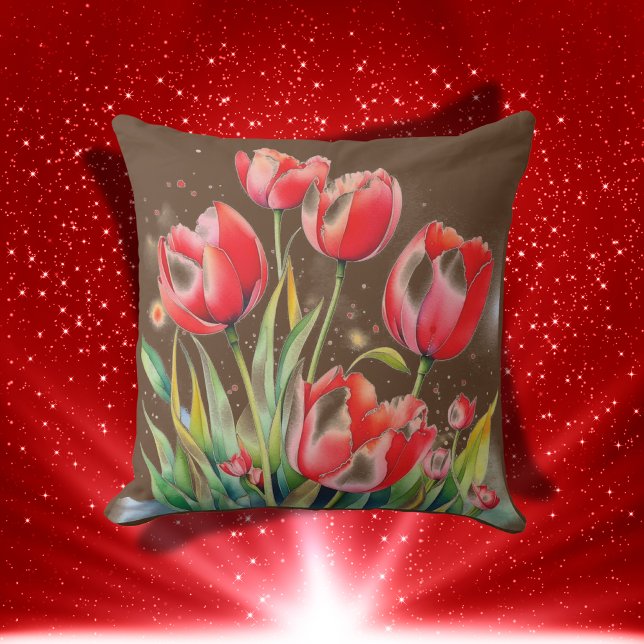 Rode klaprozen op een bruine achtergrond | buitenkussen (Creator heeft geüpload)