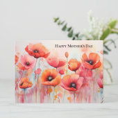 Rode klaprozen op een veld Aquarel Moederdag Kaart (Staand voorkant)