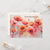 Rode klaprozen op een veld Aquarel Moederdag Kaart (Voorkant / Achterkant in situ)