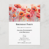 Rode klaprozen op een waterverf verjaardagskaart uitnodiging briefkaart (Voorkant)