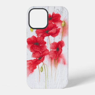 rode klaprozen op gewit hout iPhone 12 hoesje