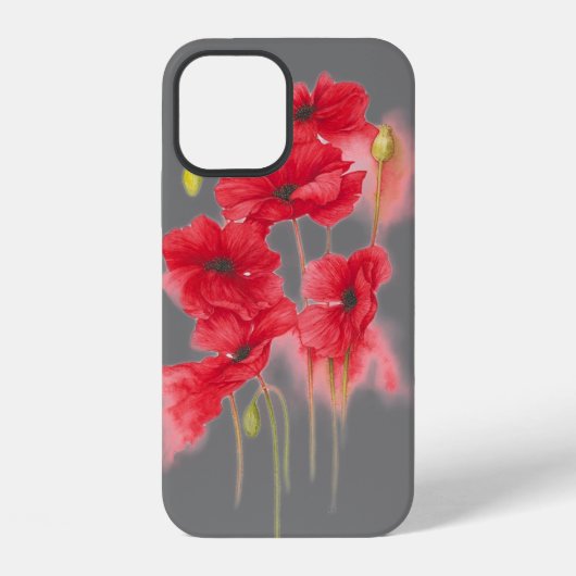 rode klaprozen op grijs iPhone hoesje (Achterkant)