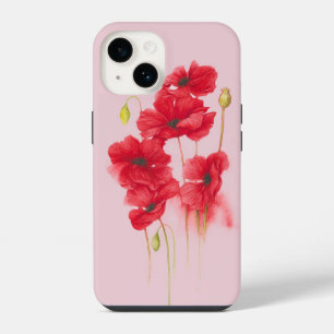 Rode klaprozen op roze blos iPhone 14 hoesje