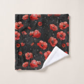 Rode klaprozen op zwart bad handdoek (Wasdoekje)