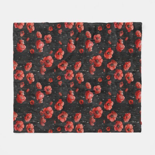 Rode klaprozen op zwart fleece deken (Voorkant (Horizontaal))