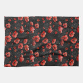 Rode klaprozen op zwart theedoek (Horizontaal)