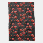 Rode klaprozen op zwart theedoek (Verticaal)