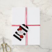 Rode klaprozen op zwart-wit gestreepte achtergrond cadeaulabel (Met Touw)